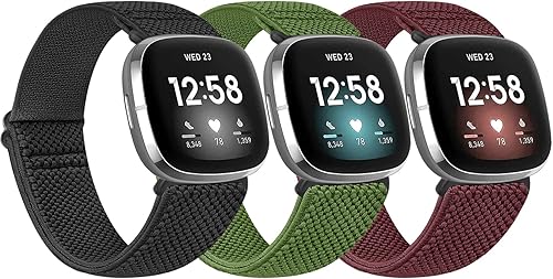 Vista 34 de Paquete de 3 correas elásticas de nailon compatibles con Fitbit Versa 4/Versa 3/Sense 2/Sense, suave, ajustable, transpirable, correas de repuesto