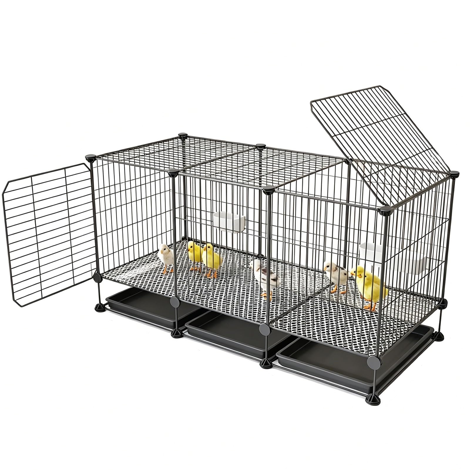 Gabbia Per Quaglie Con Lucernario E Vassoio Gabbia Pulcini Con Mangiatoia E Contenitore Acqua Recinto Interno Spazioso Per Pulcini, Quaglie E Anatroccoli, Facile Da Montare(105x45x42cm)