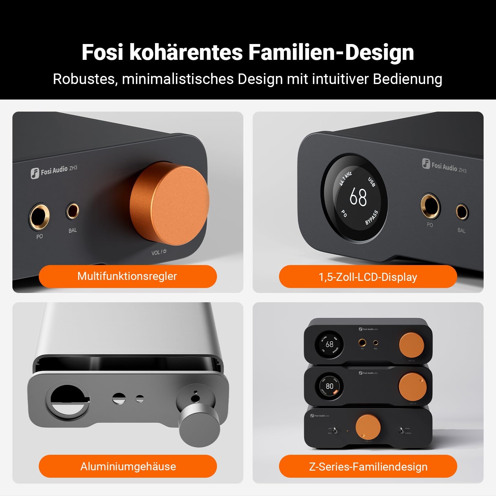 Fosi Audio ZH3 Full Balanced HiFi Vorverstärker DAC Kopfhörerverstärker AKM4493SEQ XMOS XU316 PCM 768kHz