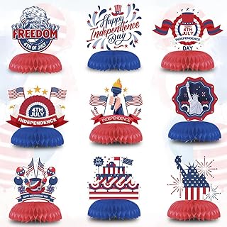 9pcs Patriotic Honeycomb Centerpieces 4th of July Cakes American Flags Statue of Liberty Honeycomb Table Centerpieces for Independence Day Memorial Day Patriotic Party Table Topper Decoration Supplies