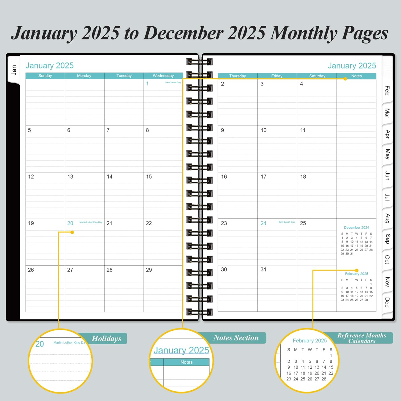 2024-2025 Daily & Monthly Planner, One Page Per Day, July 2024 to June 2025, Planner 2024-2025 with Flexible Cover, Tabs - Image 4