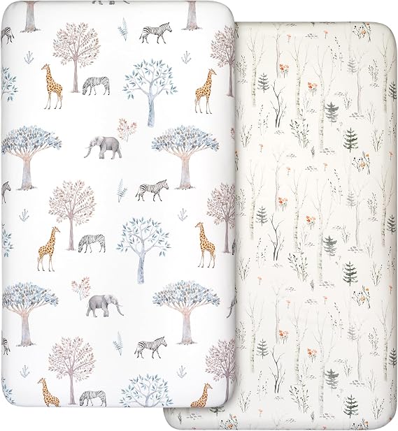GLLQUEN BABY Lot de 2 Draps Housse Microfibre Motif Arbre 60x120 cm