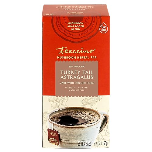 Miniatura 3 de Teeccino Té de hierbas de hongos - Arce tostado con astrágalo de cola de pavo - Sin cafeína, prebiótico, 3 veces más hierbas - 25 bolsas de té