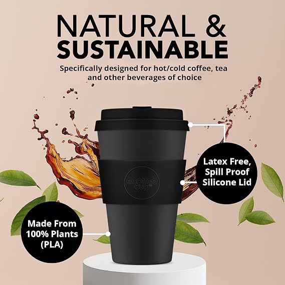 Ecoffee Cup 14oz (400ml) Reusable Coffee Cup PLA Plant-Based Travel Mug with Silicone Lid, Melamine Free & Dishwasher Safe Kerr & Napier