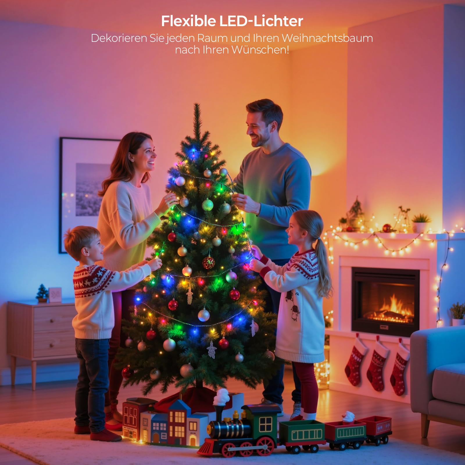 YAYZA! Smarte Lichterkette Weihnachtsbaum 20m, 200 LED Weihnachtsbeleuchtung mit 16 Mio RGB Farben per App & Fernbedienung, Christbaumbeleuchtung für Innen & Außen, IP44 für Weihnachten, Party & Deko