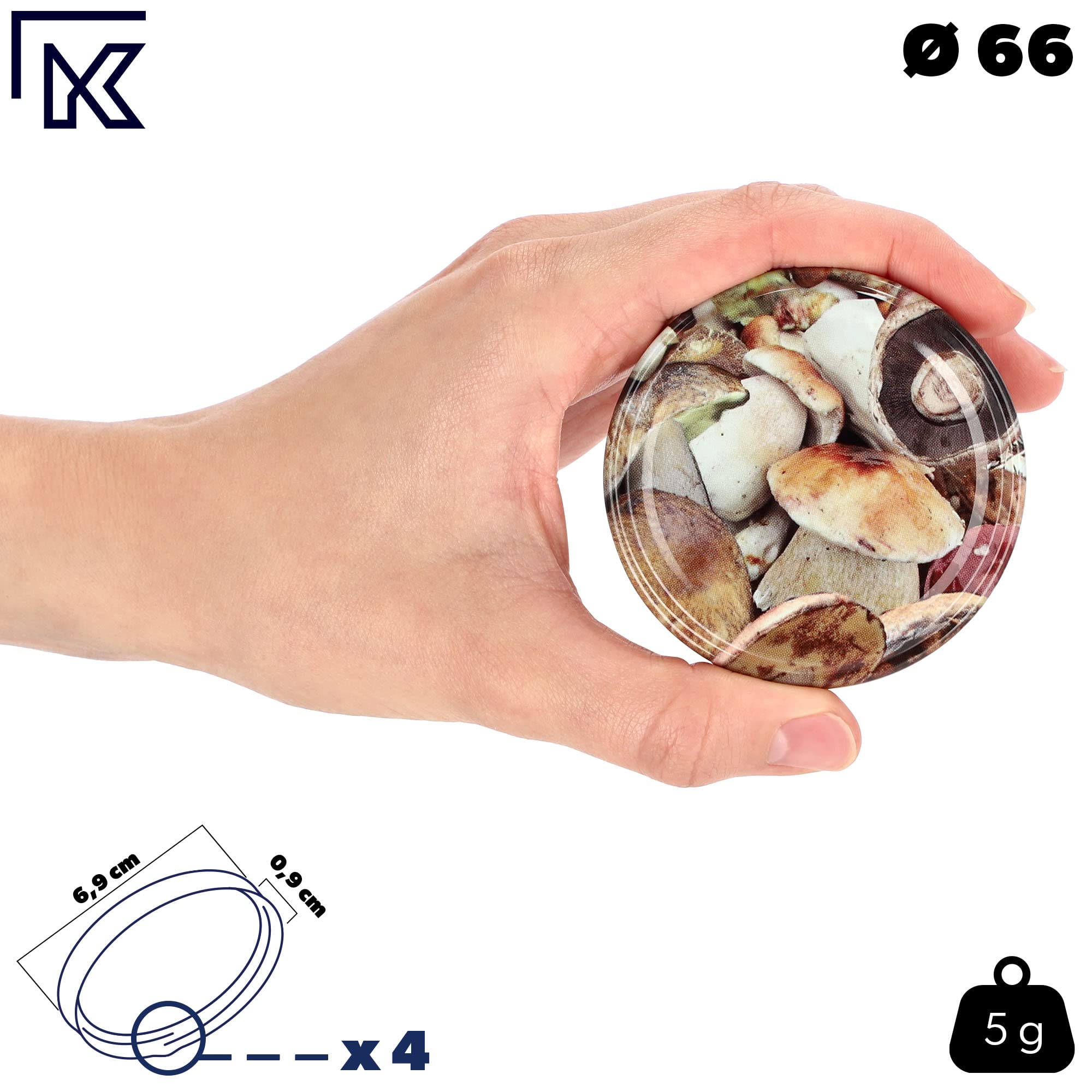 KADAX barattoli in vetro 350ml Ø66 funghi – tappo a vite ermetico, lavabili in lavastoviglie, per marmellate, miele, conserve e spezie