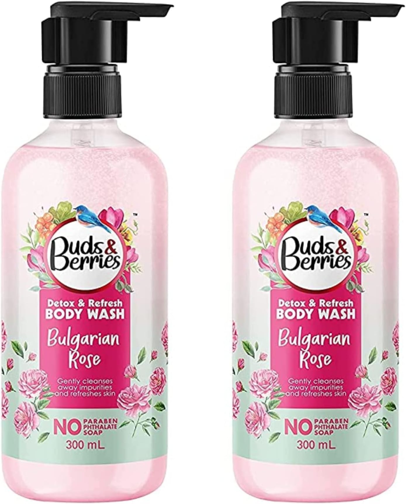Buds&BerriesBuds & Berries Detox & Refresh Bulgarian Rose Body Wash No Paraben No Soap - 300 ml | Pack of 2 (600 ml)