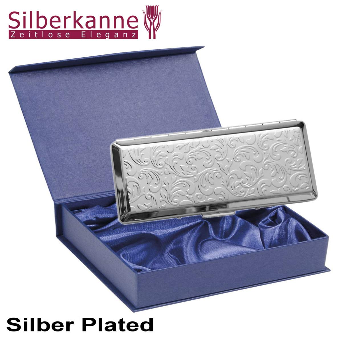 Papierośnica etui na papierosy, filigranowe, dwustronne, 4,6 x 10,8 cm, posrebrzane srebro, dla kobiet i mężczyzn
