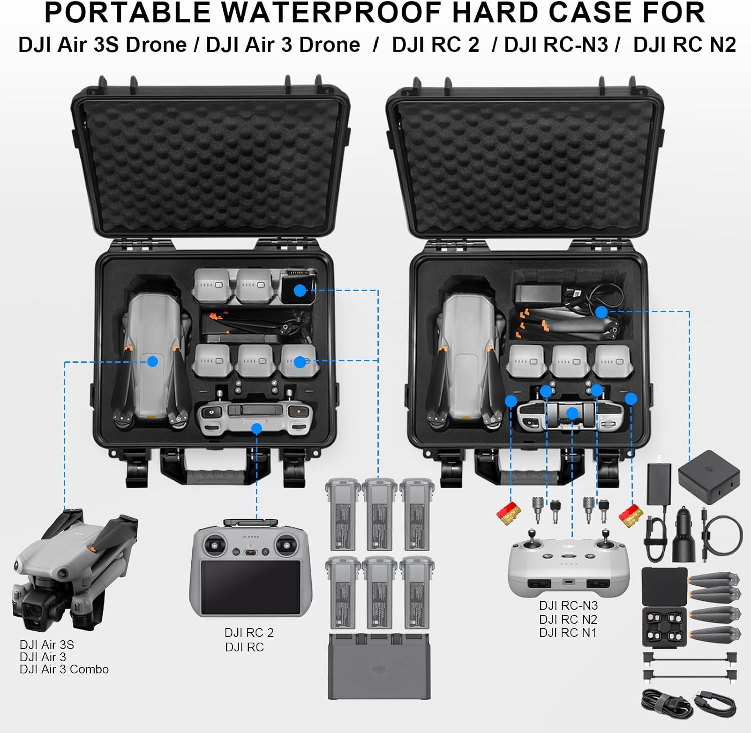 Lekufee Waterproof Hard Case Compatible with DJI Air 3S/3 Drone/Fly More Combo/RC 2/N3/N2 Remote Controller and Accessories (Case Only) - Image 2