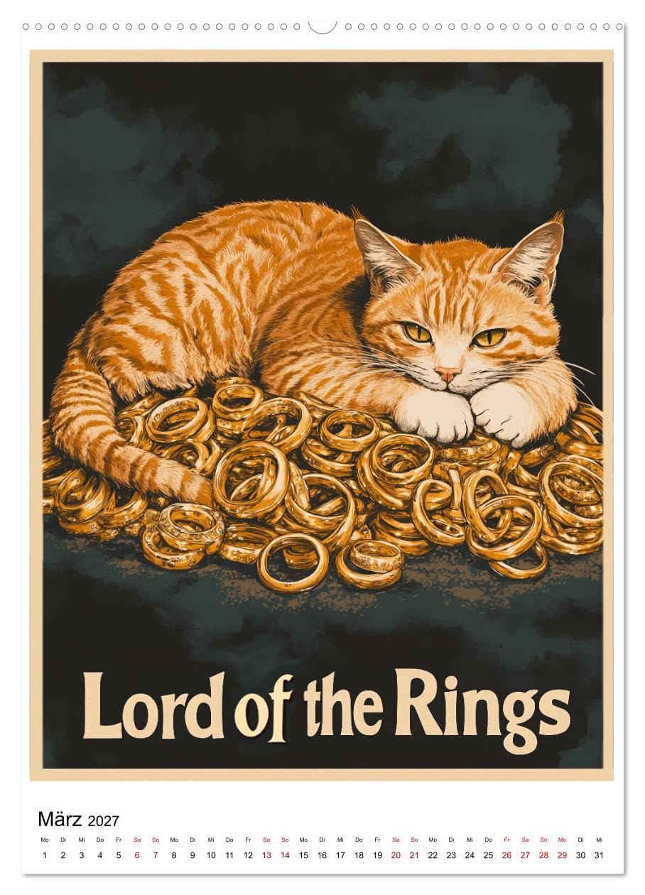 Großes Katzenkino (hochwertiger Premium Wandkalender 2027 DIN A2 hoch), Kunstdruck in Hochglanz: Kinofilme, die mit Katzen so viel realistischer wären (CALVENDO Spass)