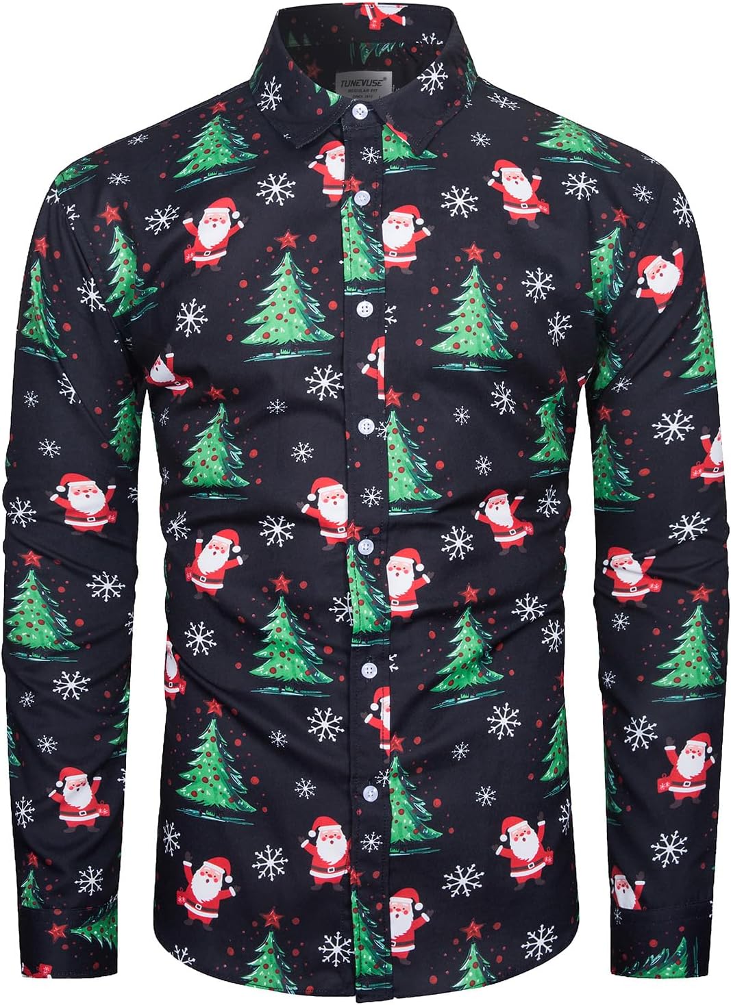 TUNEVUSE Holiday Season Gift-Mens Christmas Shirt Novelty Ugly Santa Claus Long Sleeve Funny Button Down Shirt for Party