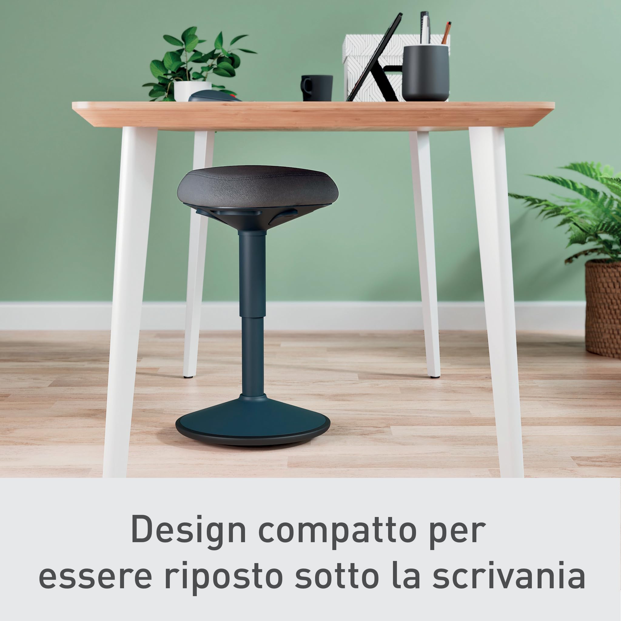 Leitz Ergo Active Sgabello per Posizione Seduta, con Cuscino in Gommapiuma, Altezza Regolabile, Coprisedile Riciclato Post Consumo al 100%, Per Peso fino a 110 kg, Gamma Ergo, Grigio Scuro, 65440089