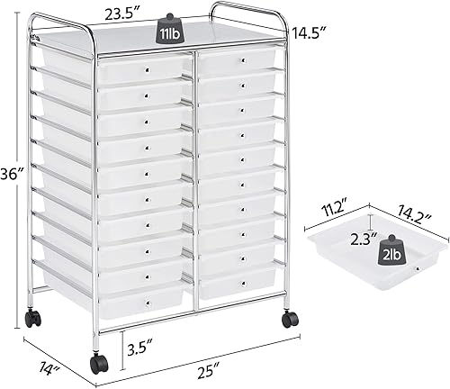 Miniatura 3 de Yaheetech Carrito de almacenamiento rodante de 20 cajones organizador móvil multiusos herramientas de carrito organizador de papel de álbum de