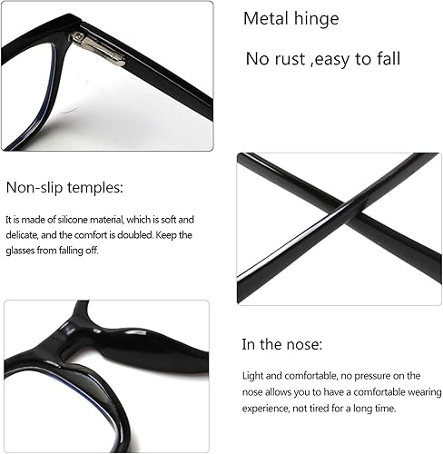 Miniatura 5 de Paquete de 2 anteojos de lectura progresivos multifocales antiluz azul para mujeres y hombres, marco de anteojos de moda (2 demi, 1.00