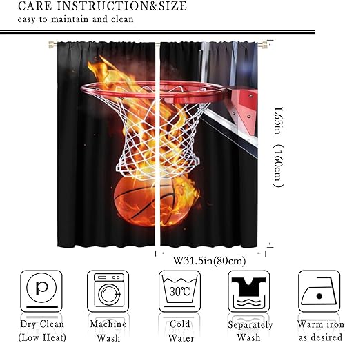 Vista 133 de Boys Sports Curtains Basketball Football Baseball Flame Pattern Printed Curtains Kids and Teenagers' Bedroom Living Room Blackout Curtains W42 * L54