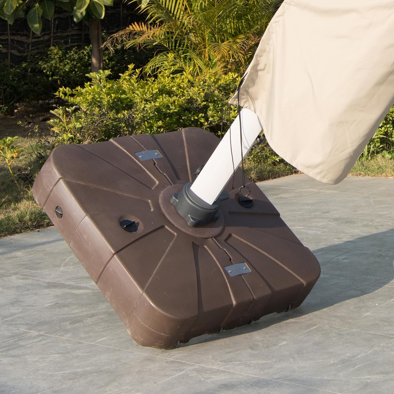 260 LB Cantilever Umbrella Base Weights, Offset Patio Umbrella Heavy Duty Base Stand with Wheels Water & Sand Filled Large Outdoor Umbrella Weighted Base