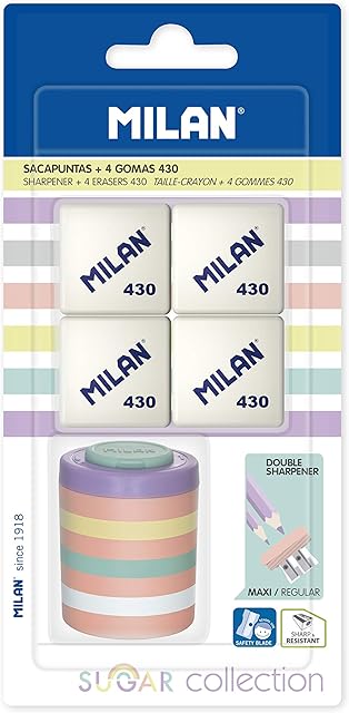 Sharpener Sugar 4 Rubber Milan 430 Blister Pack
