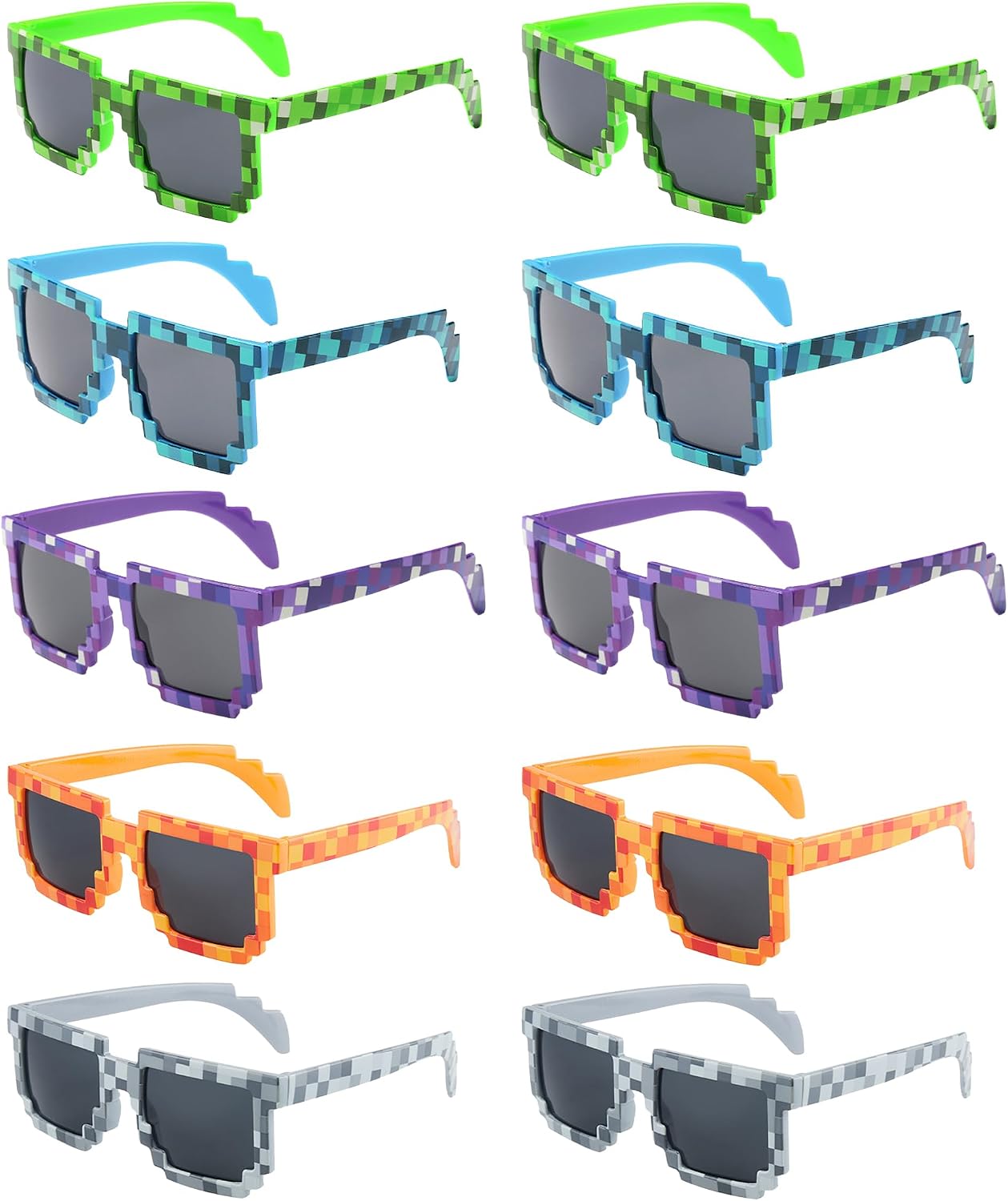 kilofly 10pc 8-Bit Pixel UV Protect Gamer Sunglasses Adult Kids Party Favors