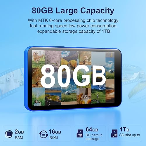 Miniatura 8 de Reproductor MP3 de 80 GB con WiFi Bluetooth, reproductores MP3 de 4 pulgadas con Spotify, reproductor MP4 de 2000 mAh con pantalla táctil,