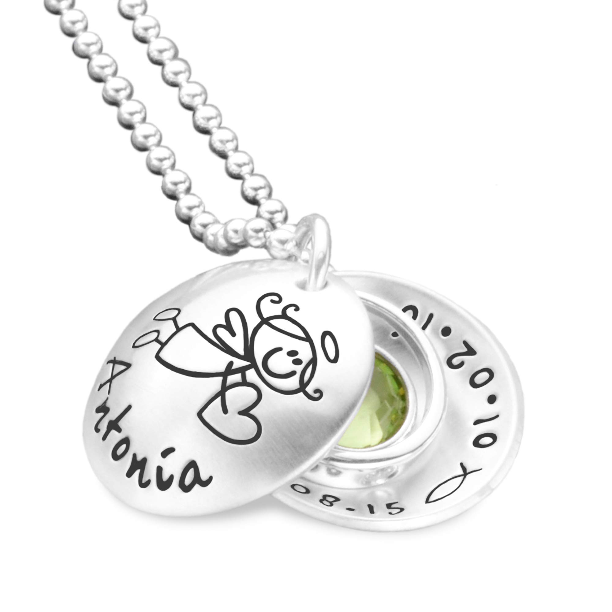 Kette Taufe Gravur Mädchen Engel Schutzengel SEGENSBOTE TAUFRING 925 Silber personalisiertes Taufgeschenk Monatsstein