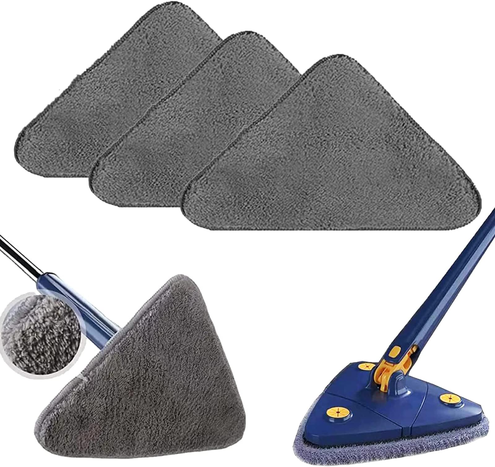 360° Rotatable Adjustable Cleaning Mop Replacement Heads, Triangle Microfiber Mop Pads, Microfiber Mop Refills - Compatible with 360° Triangle Microfiber Mop - Household Cleaning Tools﻿ (2)