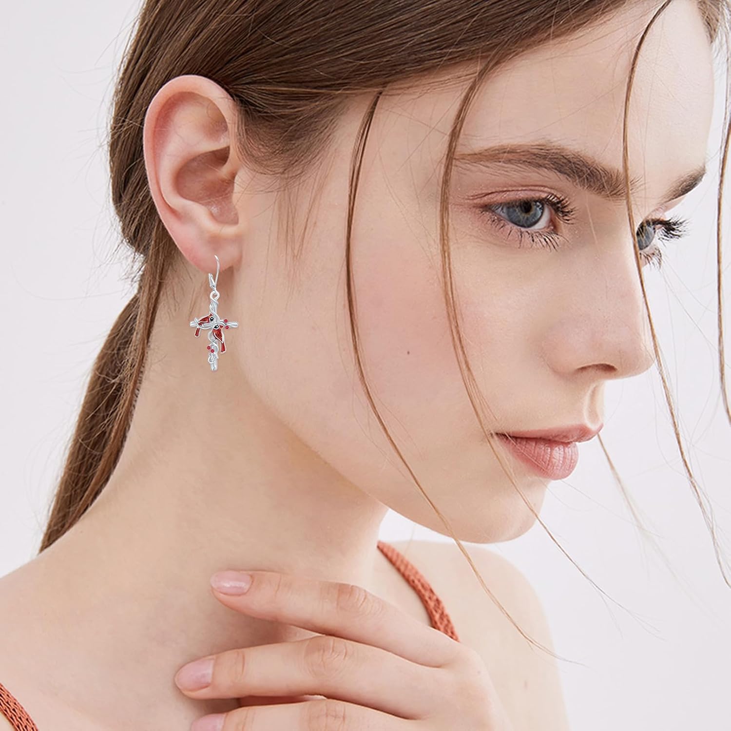 Cardinal Earrings 925 Sterling Silver Cross Cardinal Earrings Red Bird Earrings for Women Hypoallergenic Memorial Sympathy Cardinal Jewelry Gift