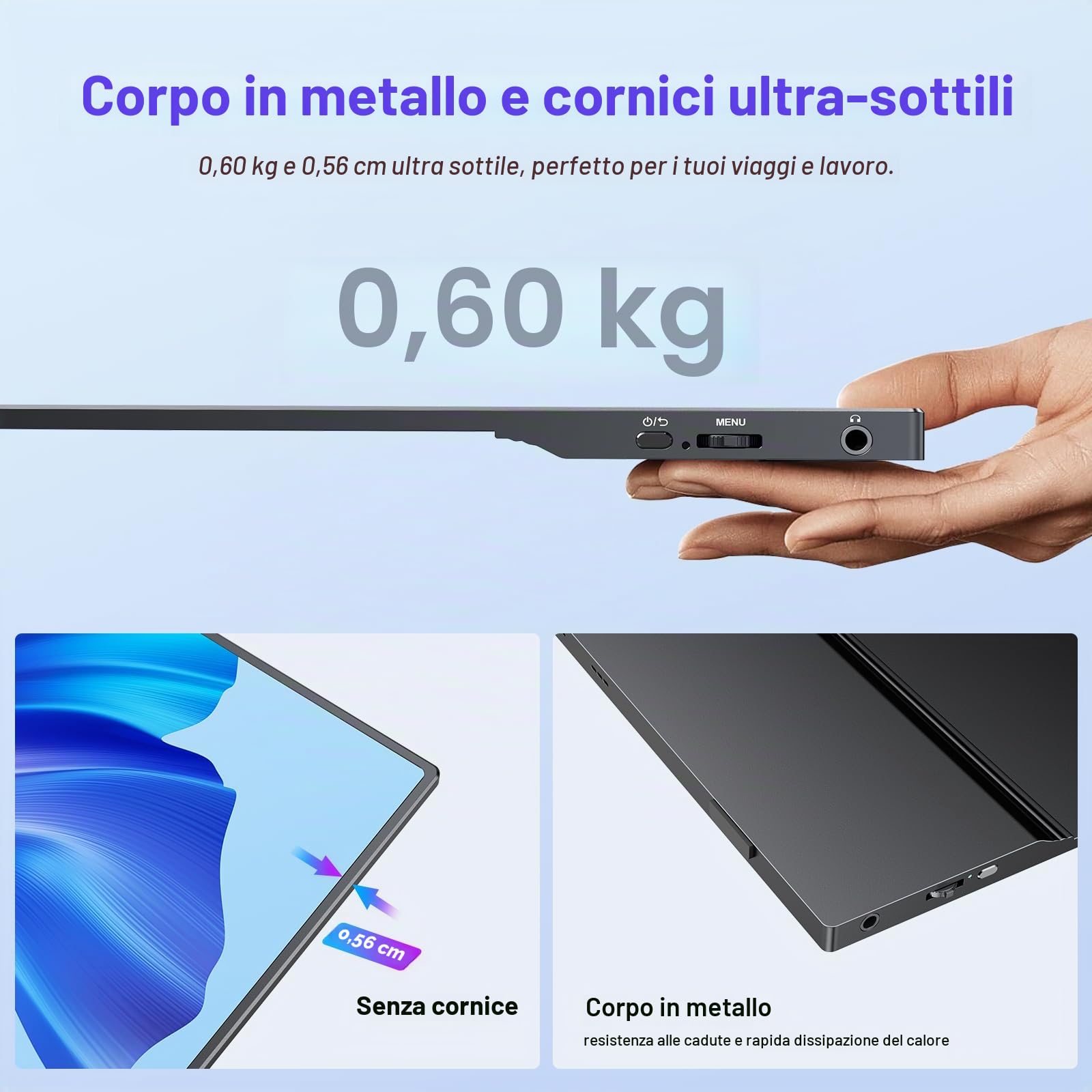 Monitor Portatile, 15.6 Pollici Schermo Portatile, 1920x1080 FHD | Portable Monitor con Mini HDMI/USB-C, per Laptop, PC, Mac