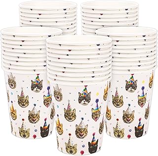 100 Pcs Cat Paper Cups Realistic Cute Cat Disposable Cups for Hot Cold Drinks Birthday Baby Shower Pet Party Table Supplies, 9oz
