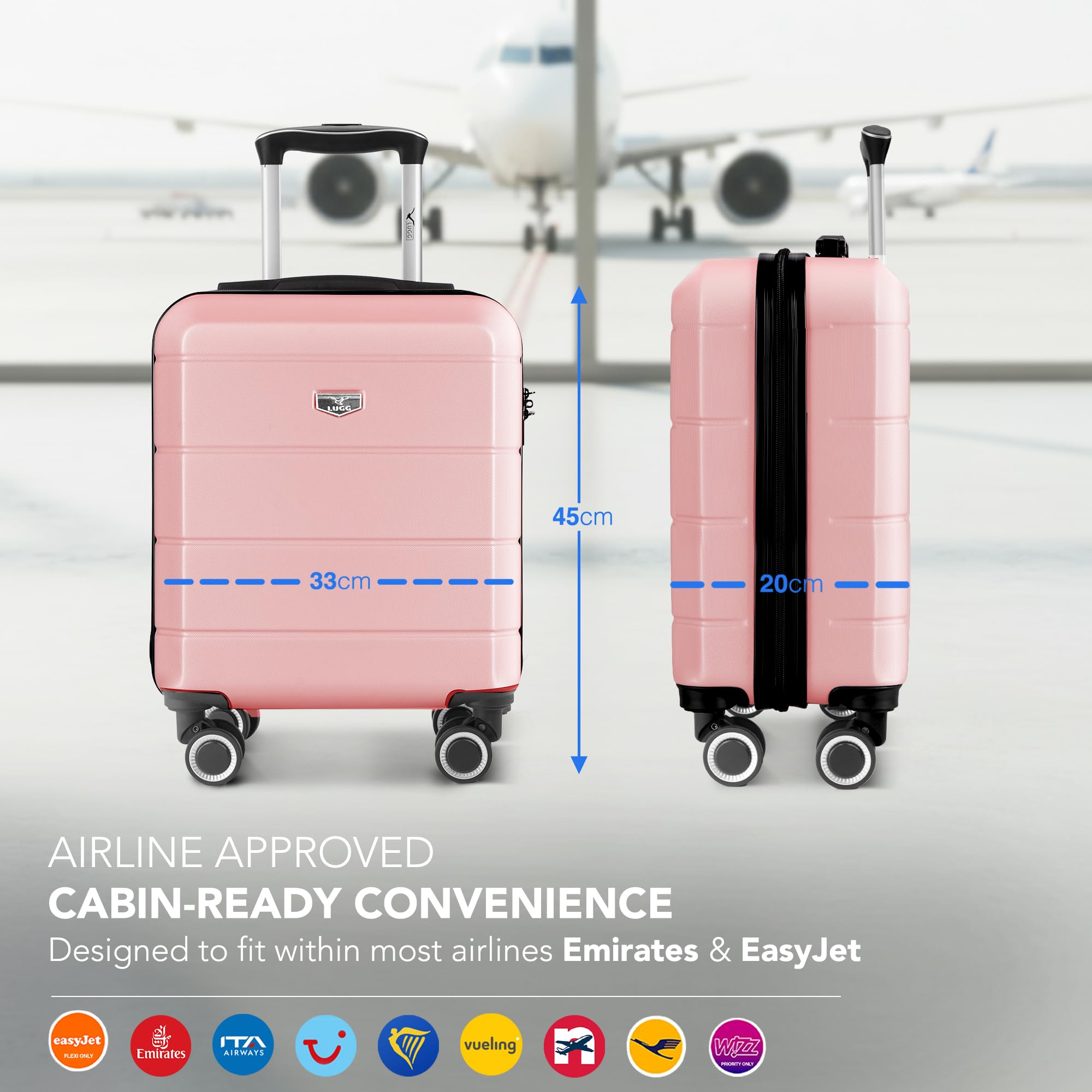 LUGG - Jetset 40cm Suitcase - 40x30x20cm- Ryanair Compatible - Underseat Size - Hard Shell ABS - Spinner & Removable Wheels - Lightweight Travel Luggage- Cream/Brown — view 260