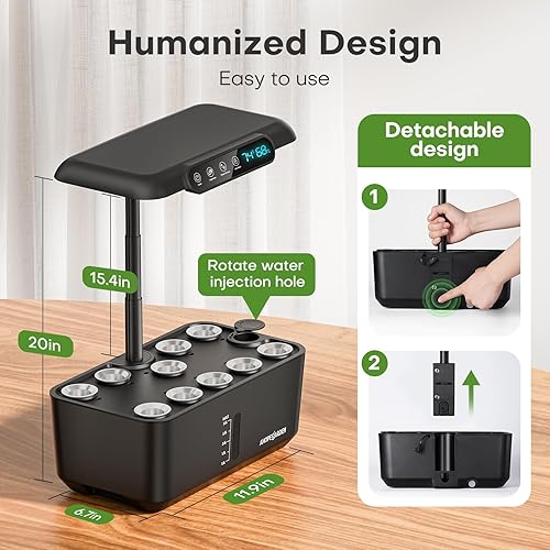 Miniatura 5 de Ahopegarden Kit de sistema de cultivo hidropónico Jardín de hierbas de interior - Kit de germinación de plantas de 10 cápsulas con pantalla LCD y
