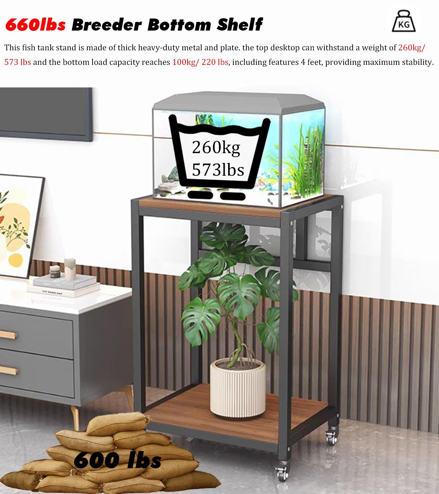 Mobilny stojak na kółkach do akwarium, wielopoziomowa szafka do akwarium od 40 do 80 cm, dolna półka do terrarium, stojak do przechowywania dla dostępu i organizacji