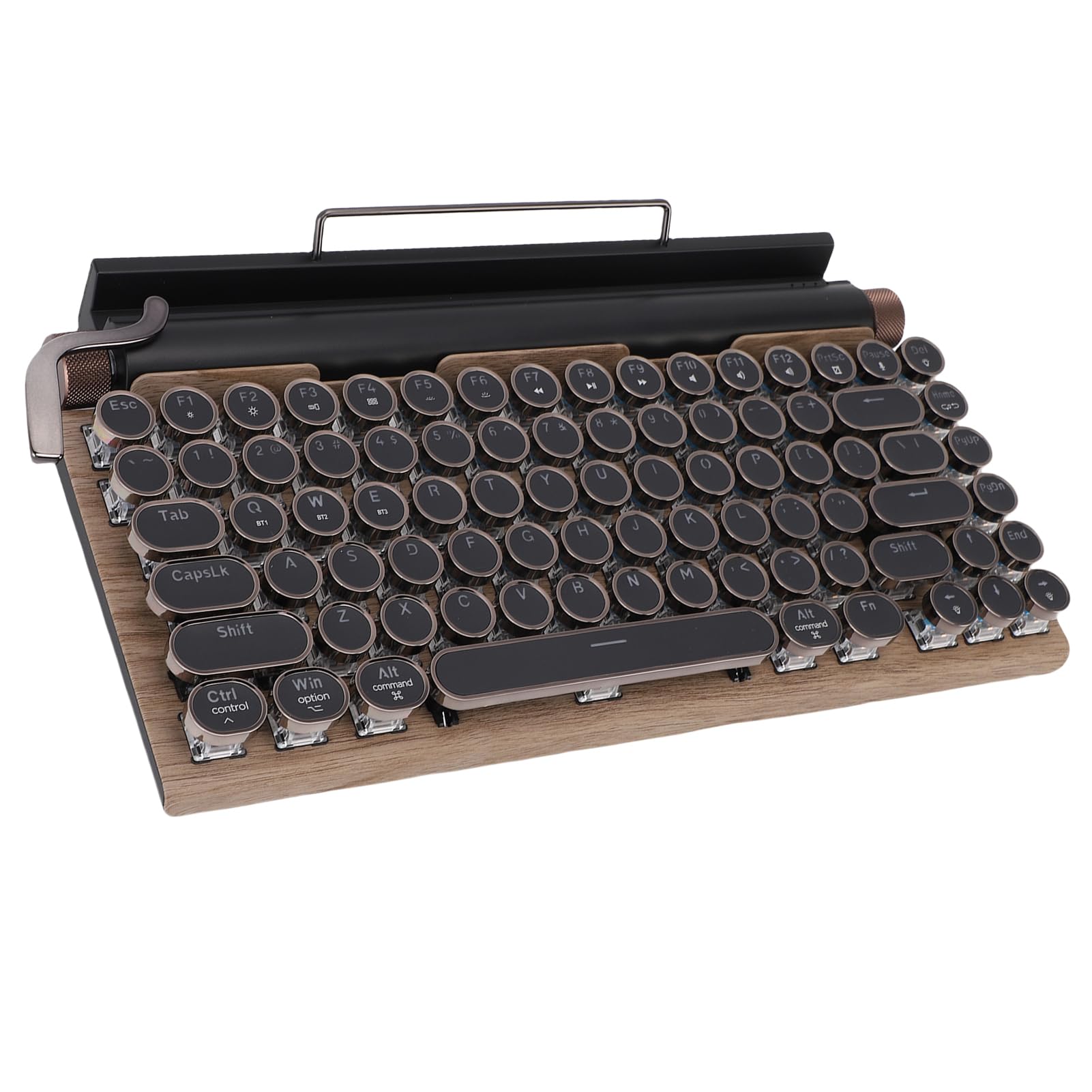 Tonysa Klawiatura Retro Mechaniczna, Klawiatura w Stylu Bluetooth/przewodowa Maszyna do Pisania, Okrągłe Klejek, 14 Trybów Podświetlenia, Kompatybilne z Komputerem/tabletem (punkowa (Kolor drewna)