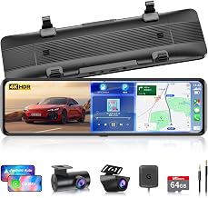 VANBAR Dash Cam, Mirror Type, Separated, 4K (CarPlay and Android Auto Display Audio, 2 Split Screens, Digital Inner Mirror, Front and Rear Camera, European Standards Unifying Act, Heavy Duty, Type C