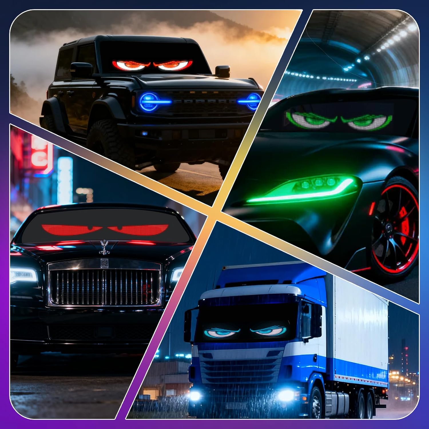 Led Eyes for Car Windshield - 2pcs Flexible Ojos Led para Carro, Programmable Scrolling Led Sign Message Board, Custom Glowpanel Text Display with Wireless App Control for Uber, Lyft Car(6.81"x2.75")