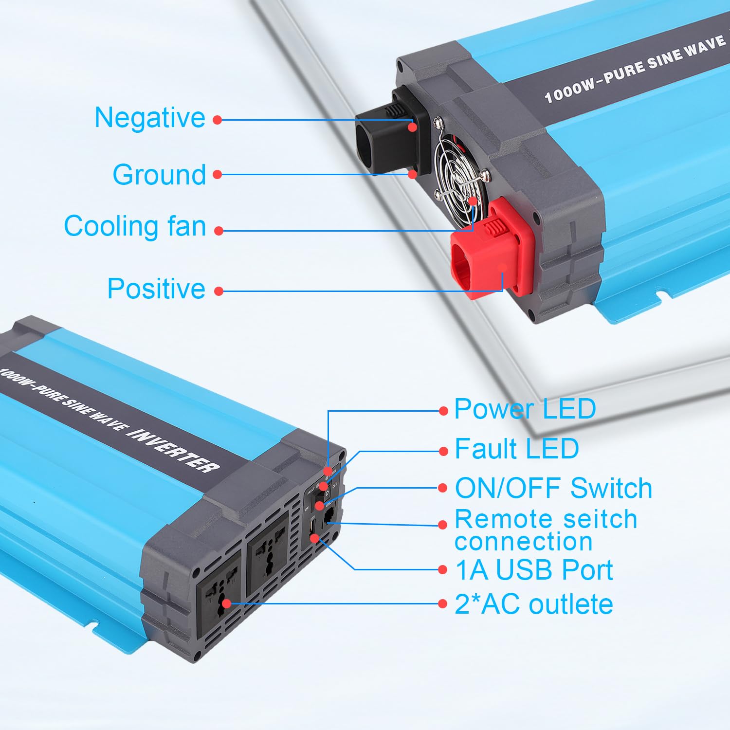 Amazon.co.jp: 24V 純正正弦波パワーインバーター 1000W DC 24V~AC