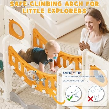 67i Toddler Indoor Playground for Home Outdoor Use, Kids Plastic Play Set with Slide and Climber (Green Yellow, Without Swing)