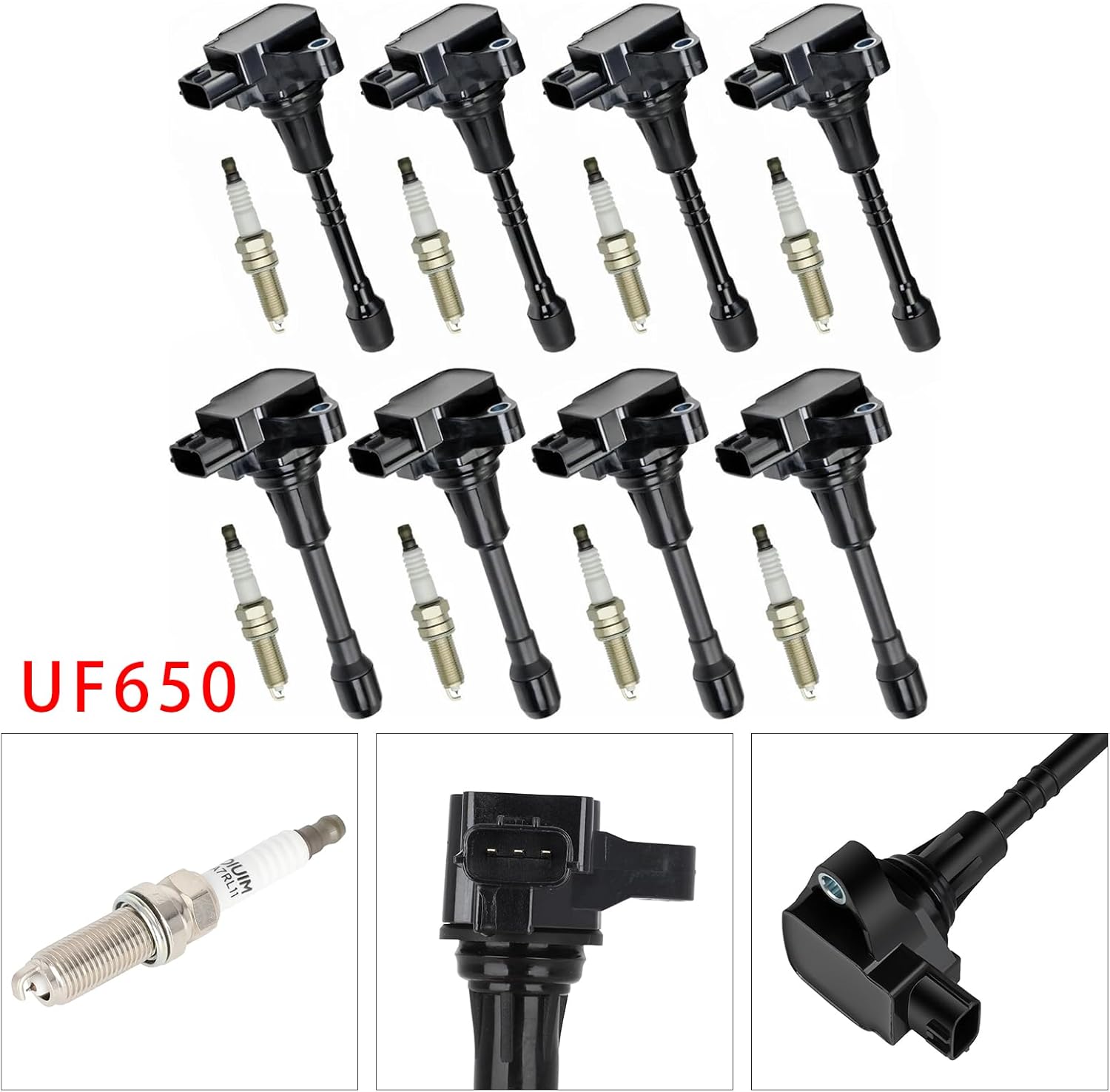 Areyourshop 8X Ignition Coil & Spark Plug Kit UF650 for Infiniti QX56 Driver Side 2011-2013, QX80 Driver Side 2014-17, QX80 Front Bank 2018-2019, For Nissan Armada Front Bank 2017-19 V8 5.6L
