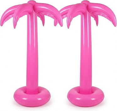 Hungdao 2 Pack Palm Tree Decoration, 67-Inch Hot Pink Inflatable Palm Trees Decor Hawaiian Lalu Party Decorations Blow Up Coconut Tree Beach Backdrop Favor for Luau Party Decoration