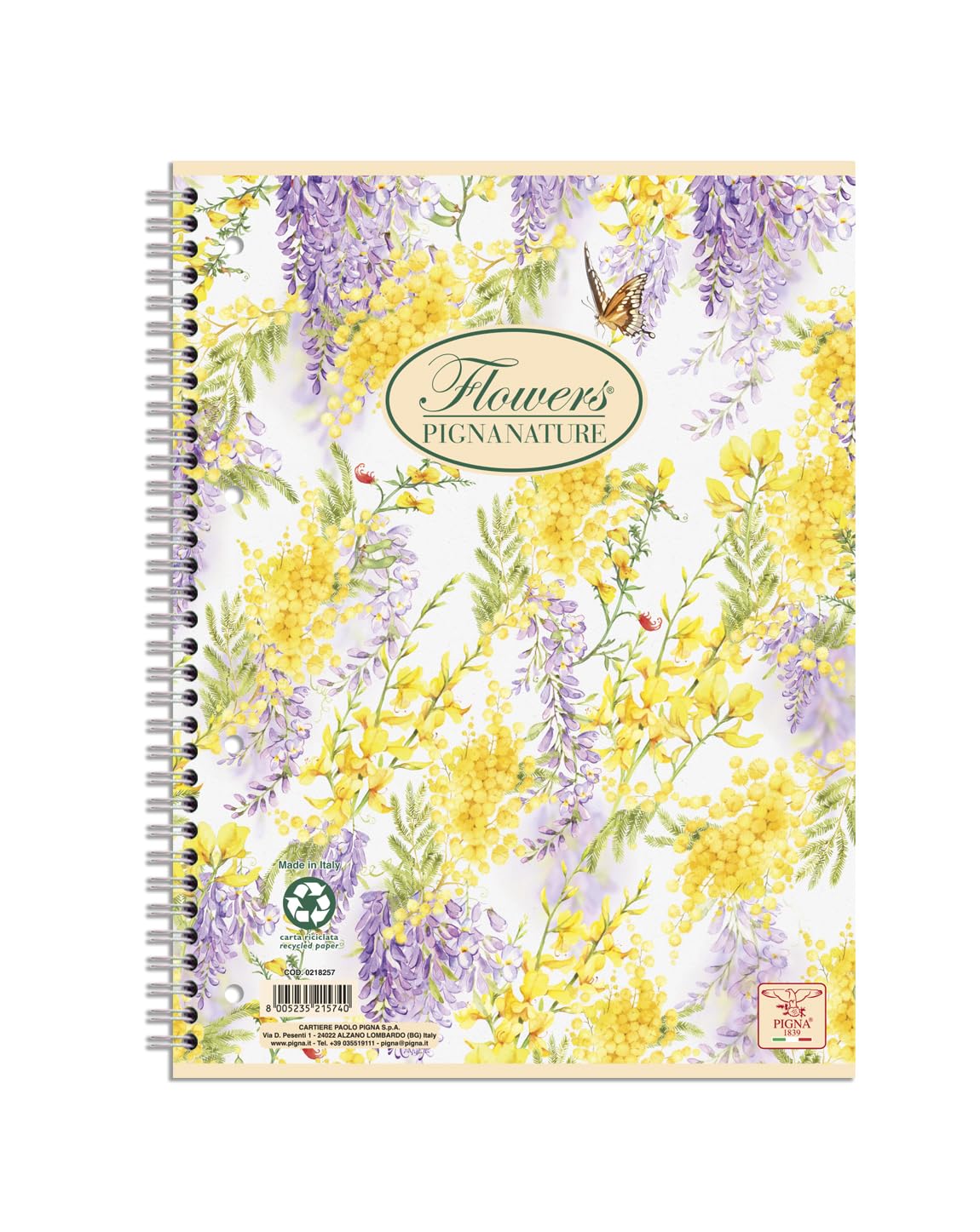 Pigna Notizbücher 2er-Set – Naturblumen-Design, Liniert, 80 G/m² Recyclingpapier, Singer-Bindung