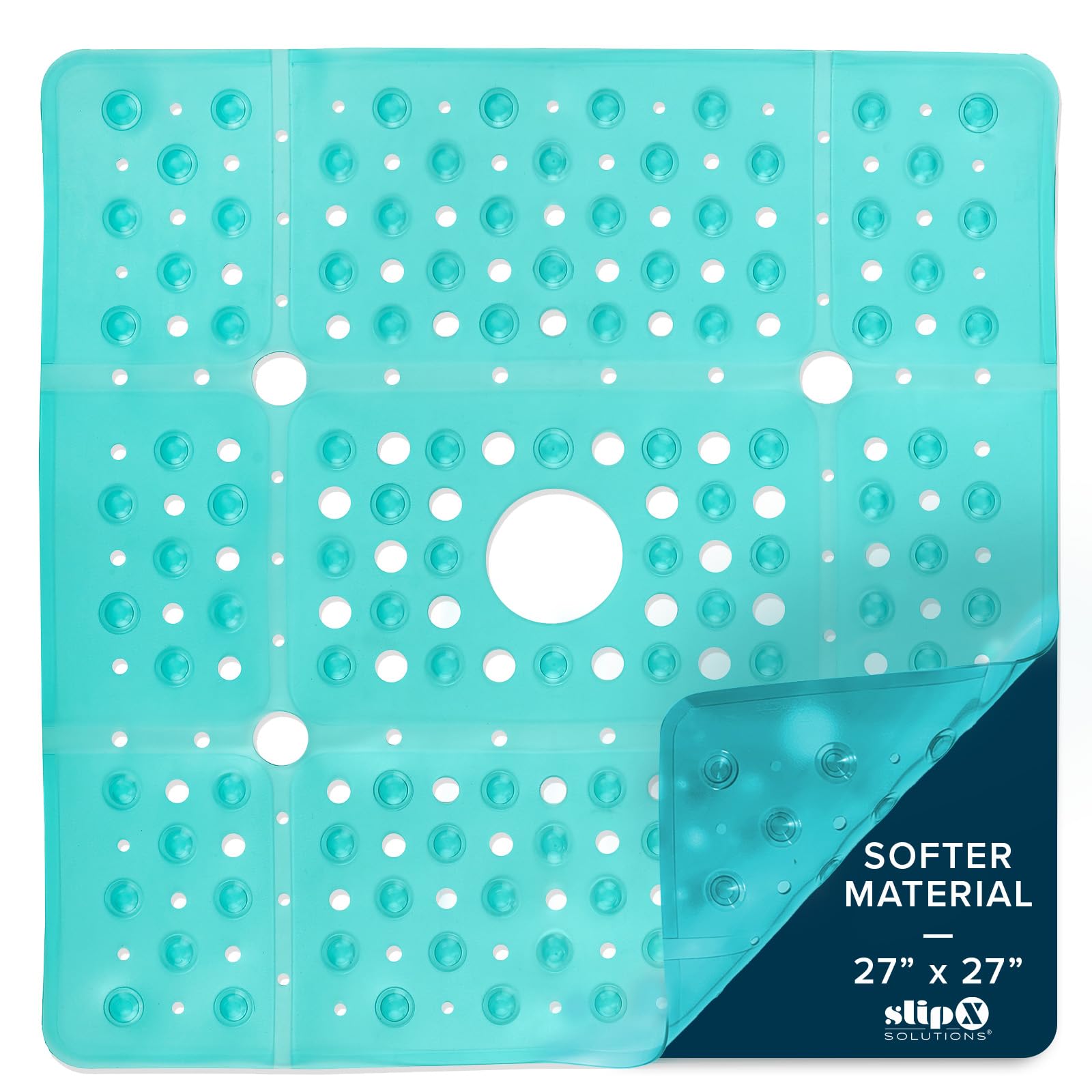 SlipX Solutions 27" Oversize Square Shower Mat, Non-Slip Mat for Elderly & Kids, 100+ Power Grip Suction Cups for Smooth Surfaces, Machine Washable,