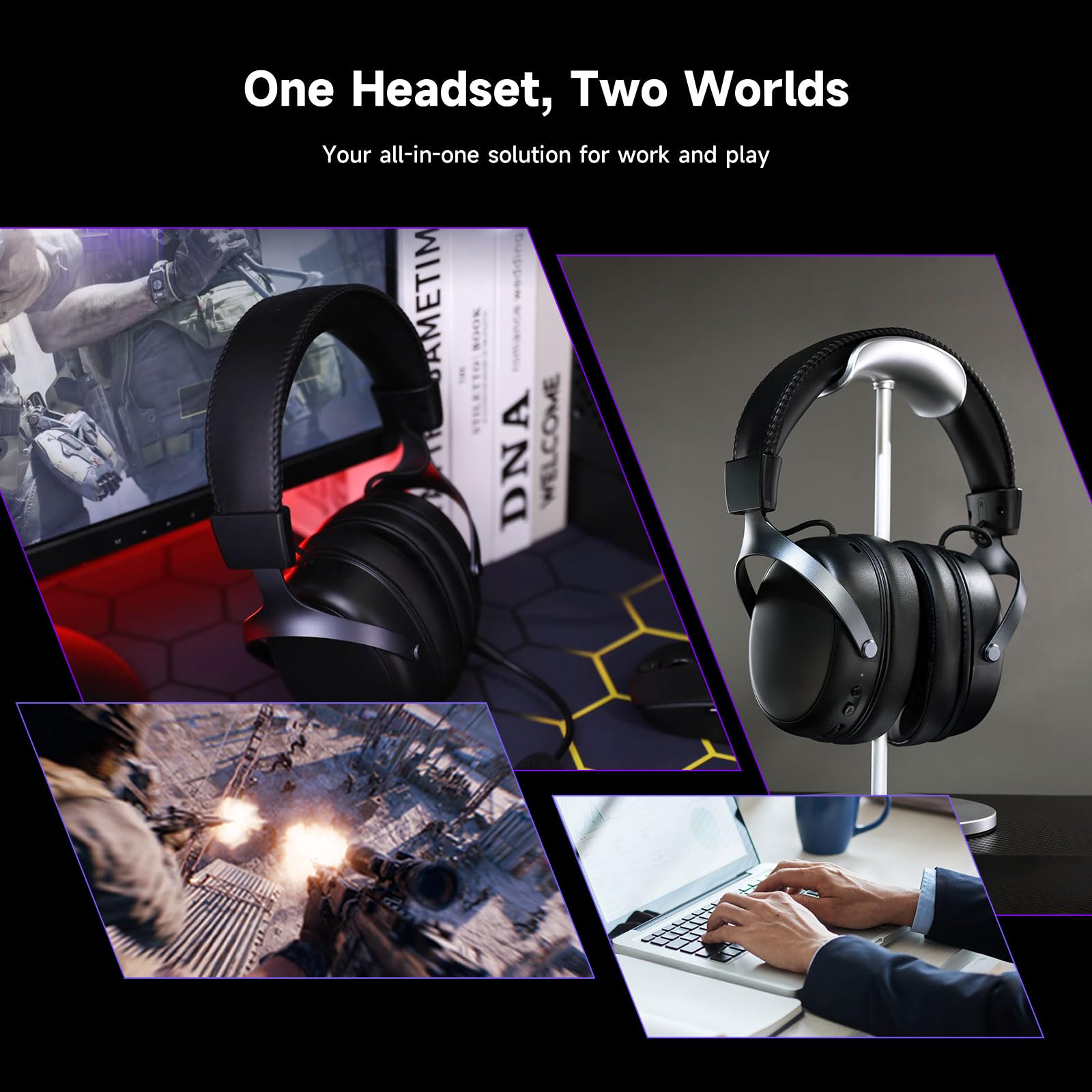Akko Verge S9 Cuffie da gioco wireless, latenza ultra bassa, ultraleggere (270 g),driver da 53 mm,batteria da 250 ore, 2,4 GHz, Bluetooth, connettività cablata con microfono,per PS5, PS4 e PC- Nero