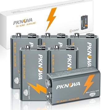 PKNOVA 9V Batteries Alkaline 9 Volt Square Battery for Smoke Detector, 10-Year Shelf Life Long-Lasting, 6 Count Pack