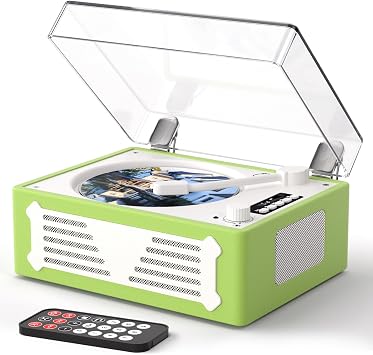 Retro CD Player with Bluetooth Transmitter Receiver, HiFi Stereo Speakers, LED Display, USB/AUX/Headphone Ports, Rechargeable, Portable CD Players for Home or Gift - Green