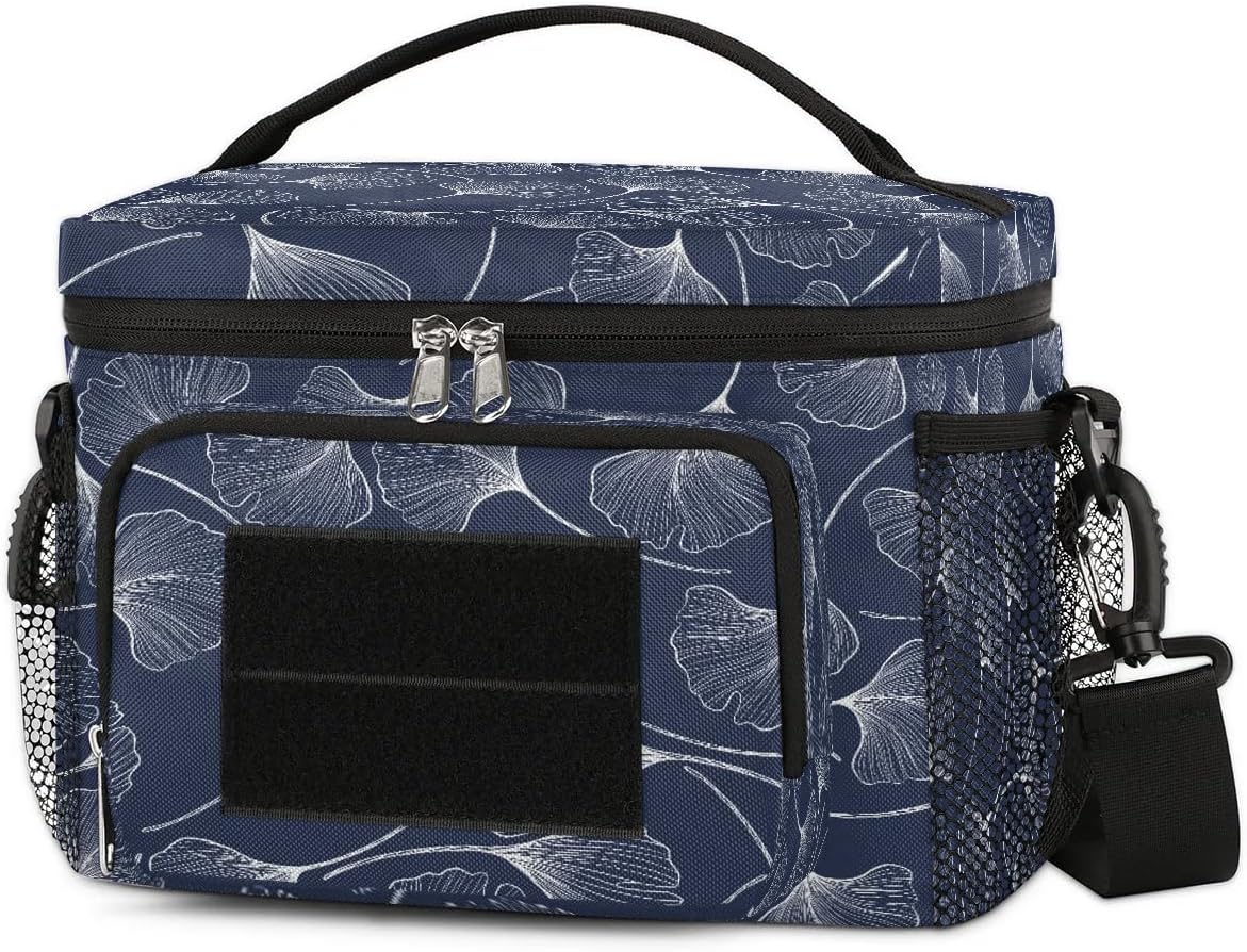 White Ginkgo Leaves Tactical Lunch Box for Men Insulated Lunch Bag Women Large Lunchbox Cooler Bag with Adjustable Shoulder Strap Leakproof Lunch Totes Bag for Work Park Picnic