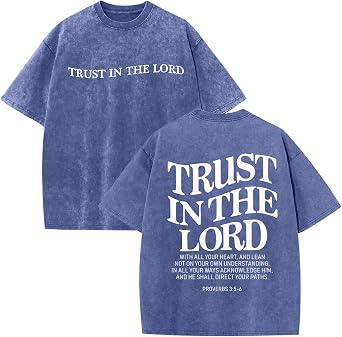 Wrenpies Mens Oversized Christian Shirts God Faith Jesus Religious Tshirts Trust in The Lord Bible Verse Tees Acid Wash Tops