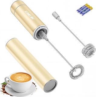 Electric Milk Frother Handheld,Travel Coffee Drink Mixer Batteries Included, 304 Stainless Steel Whisk for latte Cappuccino,Bulletproof Coffee Hot Chocolate,Egg-Beige