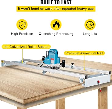 VEVOR Router Sled, 64 inches / 162.6cm Width, Slab Guide Jig for Woodworking with Locking Function, Portable and Easy to Adjust, Trimming Planing Machine for Wood Flattening, Home DIY
