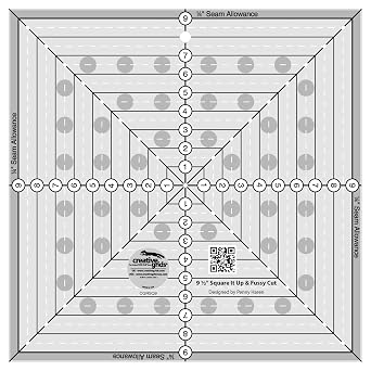 Creative Grids 9-1/2in Square It Up or Fussy Cut Square Quilting Ruler CGRSQ9 Made in USA, Non-Slip Grip Acrylic Quilting, Sewing, Crafting, Patchwork Ruler & Template