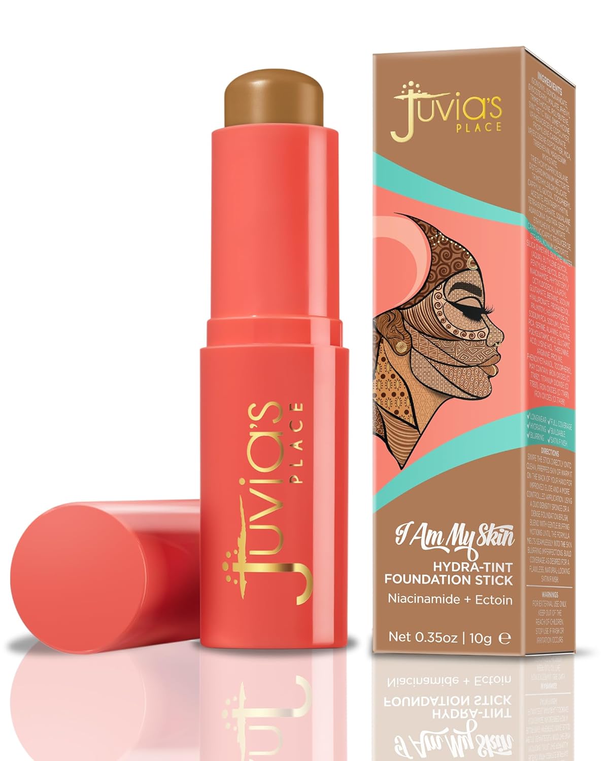 Juvia's Place I Am My Skin Hydra-Tint Foundation Stick - 12 Addis Ababa - Caramel with Warm Undertones, Buildable, Hydrating & Blurring Coverage, Satin Finish for a Flawless, Glowy Look All Day
