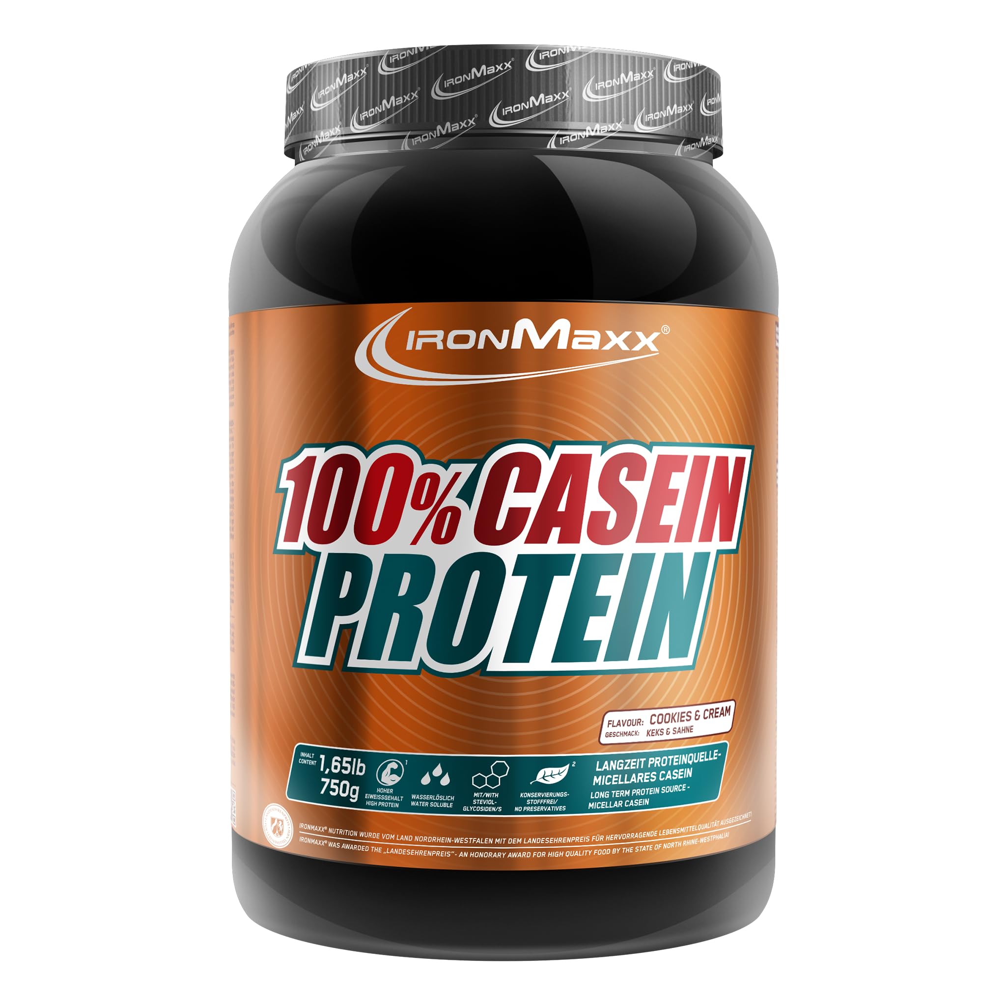 IronMaxx 100% Casein Protein Powder Cookies & Cream 750g – Caséine micellaire, protéine de caséine en poudre pour shake protéiné, nutrition fitness, musculation et apport protéiné